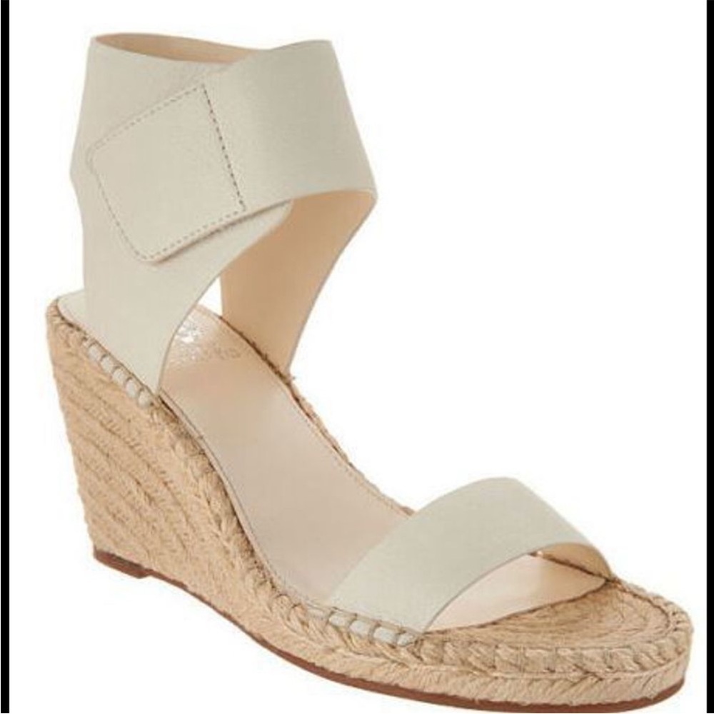 Vince Camuto‎ Levista Women's Espadrilles Vanilla Leather Wedge Sandals Wide